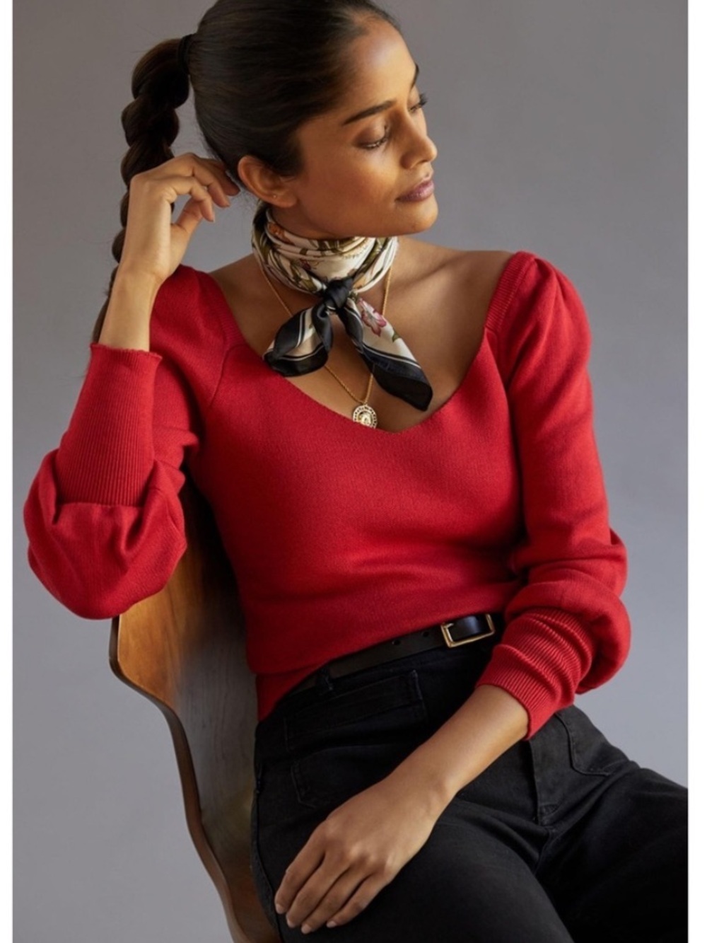 NWT Anthropologie Sweetheart Puff Sleeve Sweater in Red